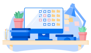 Illustration of desk with computer