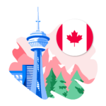 Illustration of Calgary Tower and Canada flag