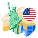 Illustration of Statue of Liberty and US flag