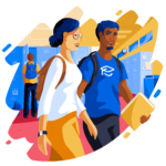 Illustration of students walking in hallway