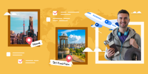 Composite male student and images of Toronto and Scotland