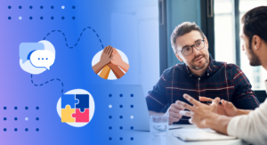 Two students demonstrating soft skills like listening and empathy.