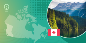 An image of mountains and forest alongside a map of Canada and a Canadian flag.