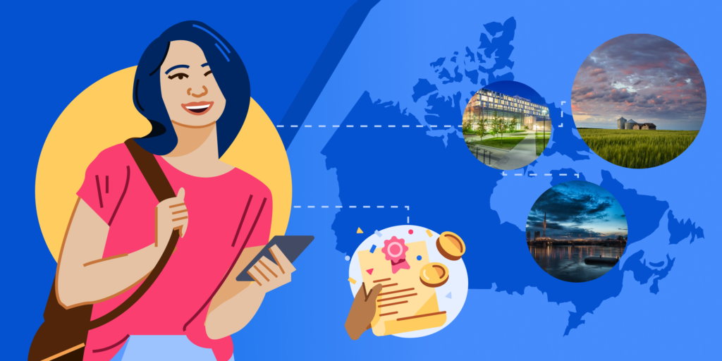 A Canadian map overlaid with photographs illustrating Western Canada.