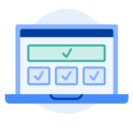 An illustration of a laptop showing several boxes and checkmarks on its screen.