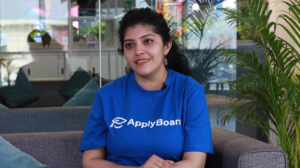 A photo of Kripali Kulkarni being interviewed at ApplyBoard's India office.