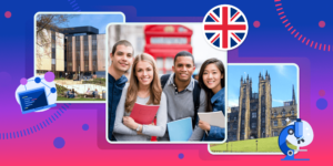 Photos of international students and famous UK academic landmarks, representing top-ranked UK universities for study abroad.