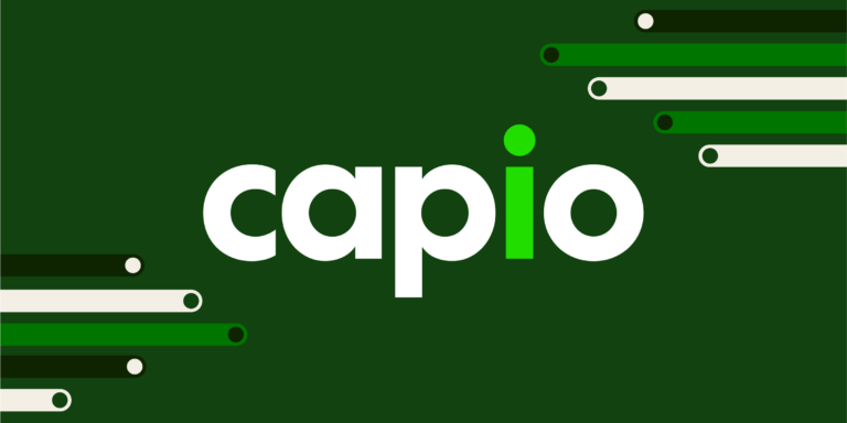 Blog header featuring a dark green background, white and middle green rounded rectangles, and the lowercase title "capio" with the i in green