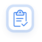 A clipboard and checkmark in a medium blue colour