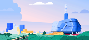 An illustration of Winnipeg, Manitoba, featuring the iconic Human Rights Museum.