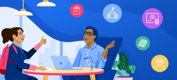 An illustration of a student and study abroad advisor at a table.