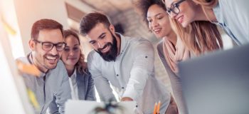 Colleagues collaborating on project