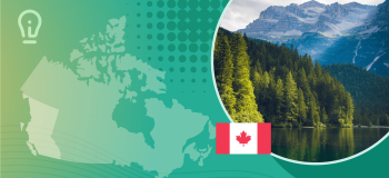 An image of mountains and forest alongside a map of Canada and a Canadian flag.