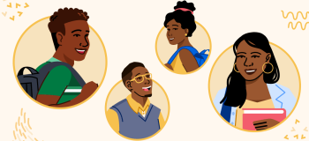 A composite of illustrated student images