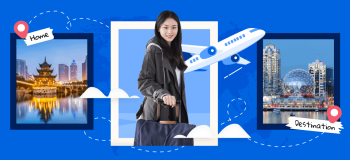 Composite of female student and study abroad imagery