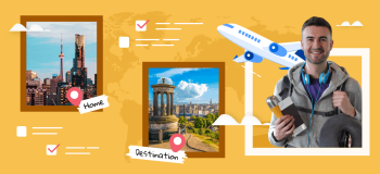 Composite male student and images of Toronto and Scotland