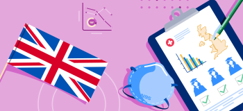 A clipboard showing a map of the UK, the UK flag, and an N95 mask.