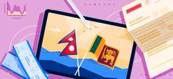 AI Sri Lanka & Nepal banner featuring flags of both countries, immigration documents, and a tablet