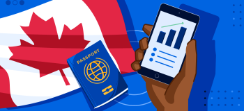 ApplyInsights: Mature International Students Drawn to Canadian Colleges banner featuring Canadian flag, passport, and graph on a cellphone