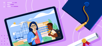 AI: Top Quality Students banner featuring a graduation cap, a diploma, and a photograph