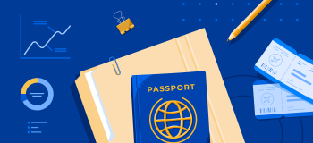 A passport, a file folder, some airplane tickets, and a pencil