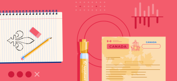 Illustration with study permit and notebook