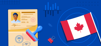 A stamped visa and a Canadian flag