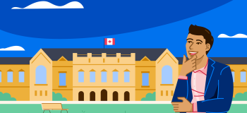 Illustration of male student with a thinking expression outside of school