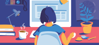 Illustration of female student on computer