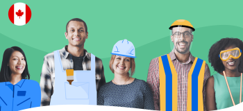 Composite of five skilled trades jobs and Canada flag