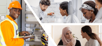 Photos of international student graduates working in STEM vs. STEAM related careers.