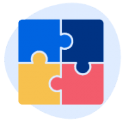 Four puzzle pieces fitting together to form a square.