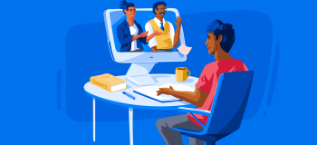 Illustration of student video conferencing with parents