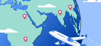 An illustration of the world with a plane flying over it.