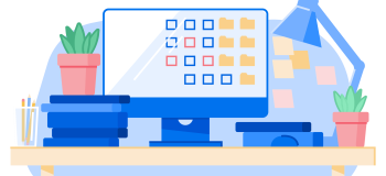 Illustration of desk with computer