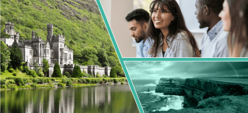 A mixture of photos of students and Irish landscapes.