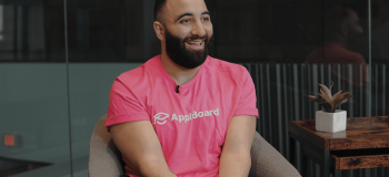 A photo of Elias Srouji being interviewed at ApplyBoard HQ.