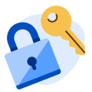An illustration of a blue padlock and gold key, representing cybersecurity