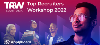 A Top Recruiters Workshop 2022 event promotional banner, featuring four students against a neon purple and pink gradient.