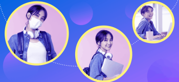 Composite of three photos of woman student