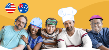 Photograph of five skilled trades students with US and Australian flags