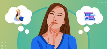 An illustration of a thoughtful student deciding between studying or working.