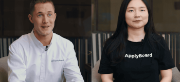 Photos of ApplyBoard team members Ian McRae and Kara Zhang