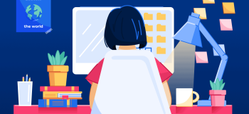 An illustration of a student studying at their desk.