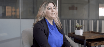 A photo of Tanya Dias being interviewed at ApplyBoard HQ.